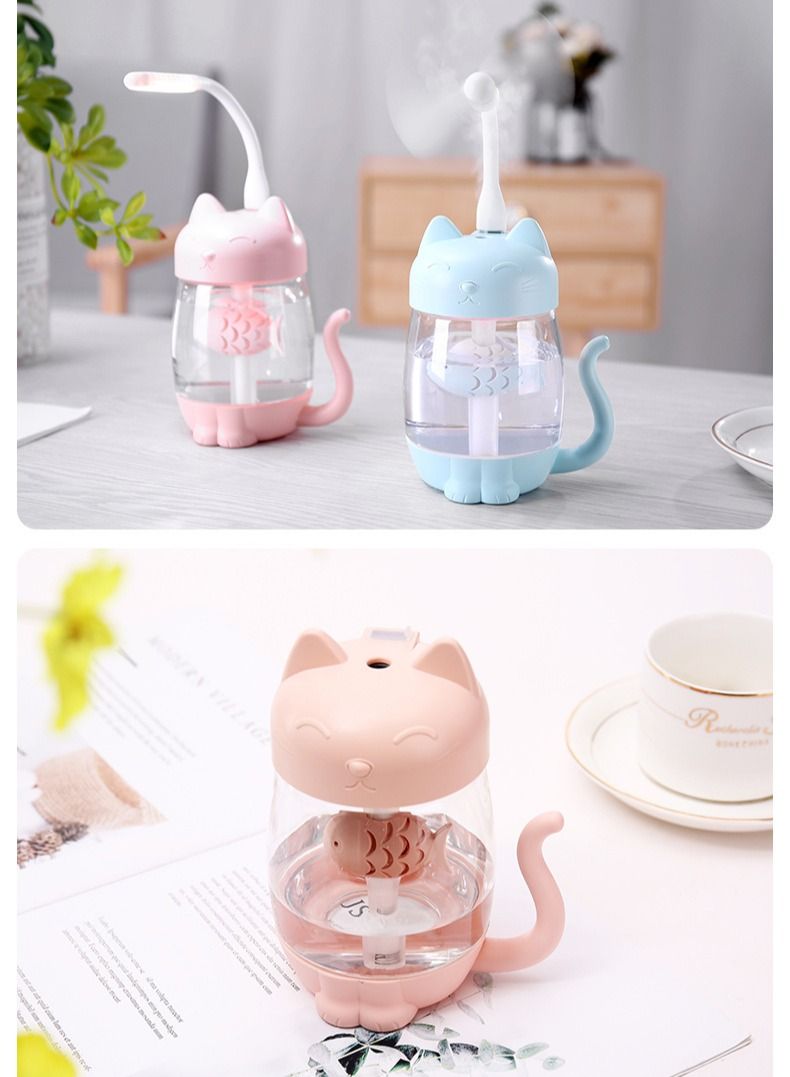 Cute cat humidifier usb three-in-one home desktop office with night light air atomizer blue