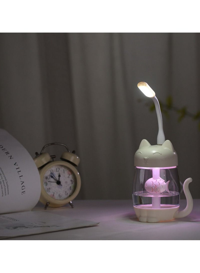 Cute cat humidifier usb three-in-one home desktop office with night light air atomizer blue