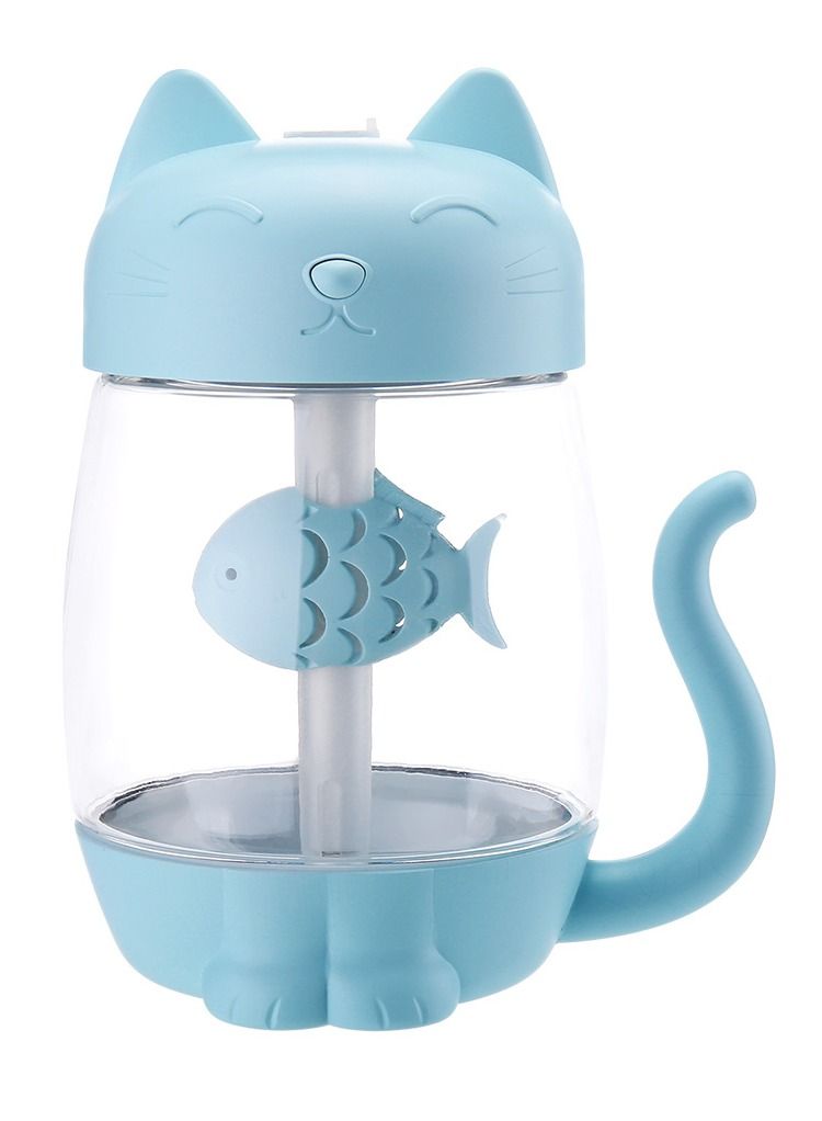 Cute cat humidifier usb three-in-one home desktop office with night light air atomizer blue