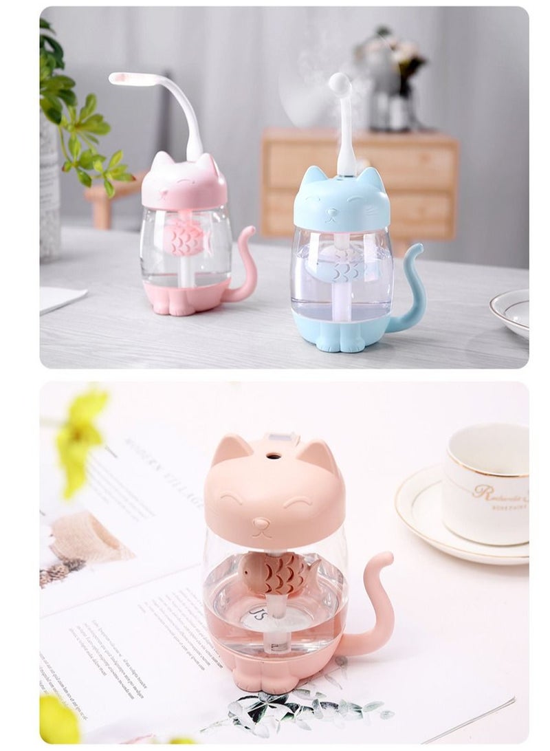 Cute cat humidifier usb three-in-one home desktop office with night light air atomizer