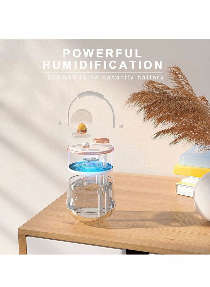 Humidifiers, 400ml Mini Portable Humidifier, Adjustable Double Spray, Cute Night Light, Super Sound-off, for Bedroom Kids Office Desktop Home, Easy to Clean(White)