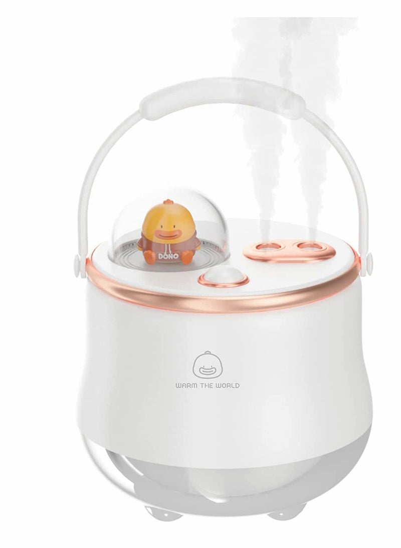 Humidifiers, 400ml Mini Portable Humidifier, Adjustable Double Spray, Cute Night Light, Super Sound-off, for Bedroom Kids Office Desktop Home, Easy to Clean(White)