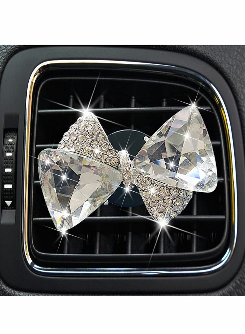 Bling Car Accessories for Women Charm Air Vent Clips Crystal Freshener Elegant Interior Decoration with Replacement Pads – 100% Handmade Easy to Clean (Bowknot)