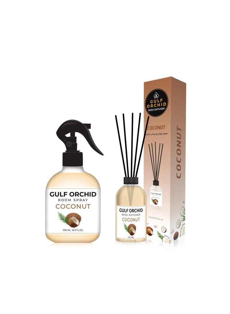 Coconut Home And Office Fragrance Set | Room Spray 500 ml | Reed Diffuser 110 ml