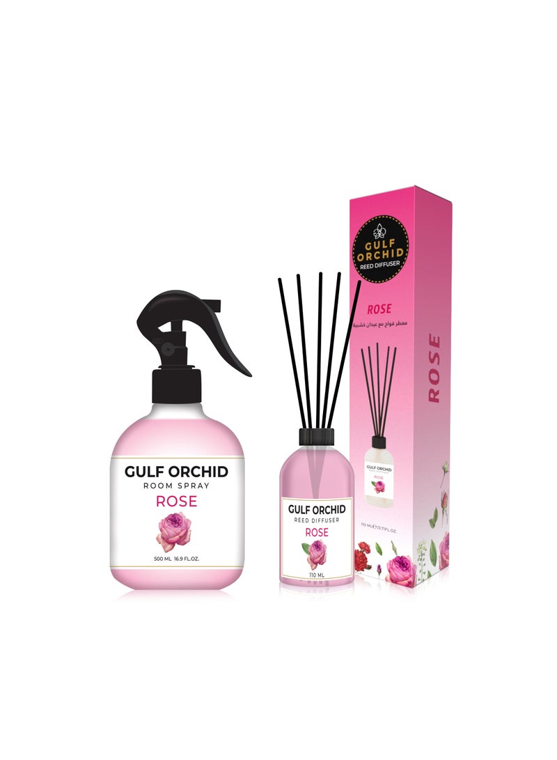 Home And Office Fragrance Set | Room Spray 500 ml | Reed Diffuser 110 ml (ROSE)