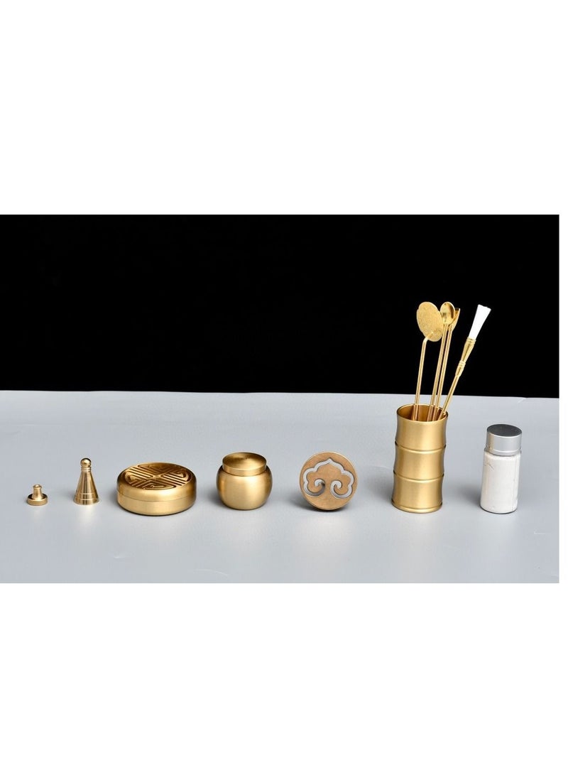 11 Pcs/Set Brass Incense Making Kit Mold Tool, DIY Backflow Tower Cone Molds,Spoon, Press, Shovel, Brush, Bottle Ideal for Yoga Meditation Home Fragrance