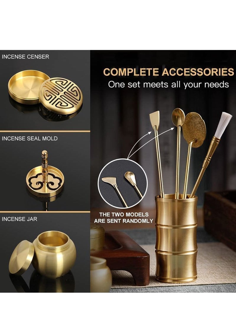 11 Pcs/Set Brass Incense Making Kit Mold Tool, DIY Backflow Tower Cone Molds,Spoon, Press, Shovel, Brush, Bottle Ideal for Yoga Meditation Home Fragrance