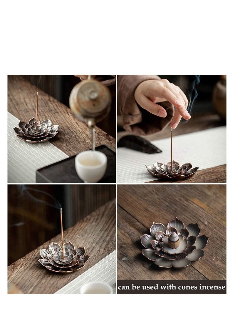 Incense Burner Bowl, Ceramic Handicraft Holder for Sticks, Coil Lotus Ash Catcher Tray Gray, Home Fragrance Accessories