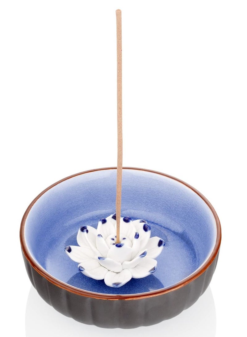 Incense Holders for Sticks, Ceramic Handicraft Lotus Stick Burner Holder, KASTWAVE 4.53 inch Ash Catcher Bowl Home Decor Yoga Meditation Spa Relaxation