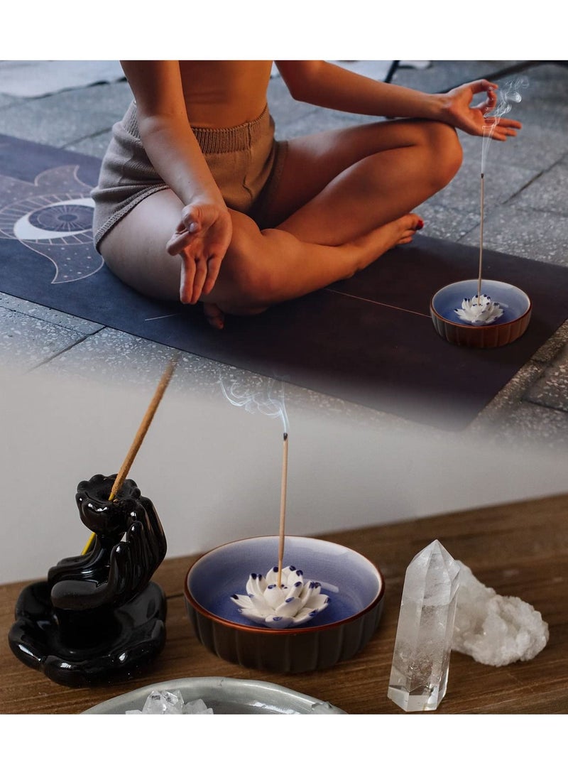 Incense Holders for Sticks, Ceramic Handicraft Lotus Stick Burner Holder, KASTWAVE 4.53 inch Ash Catcher Bowl Home Decor Yoga Meditation Spa Relaxation