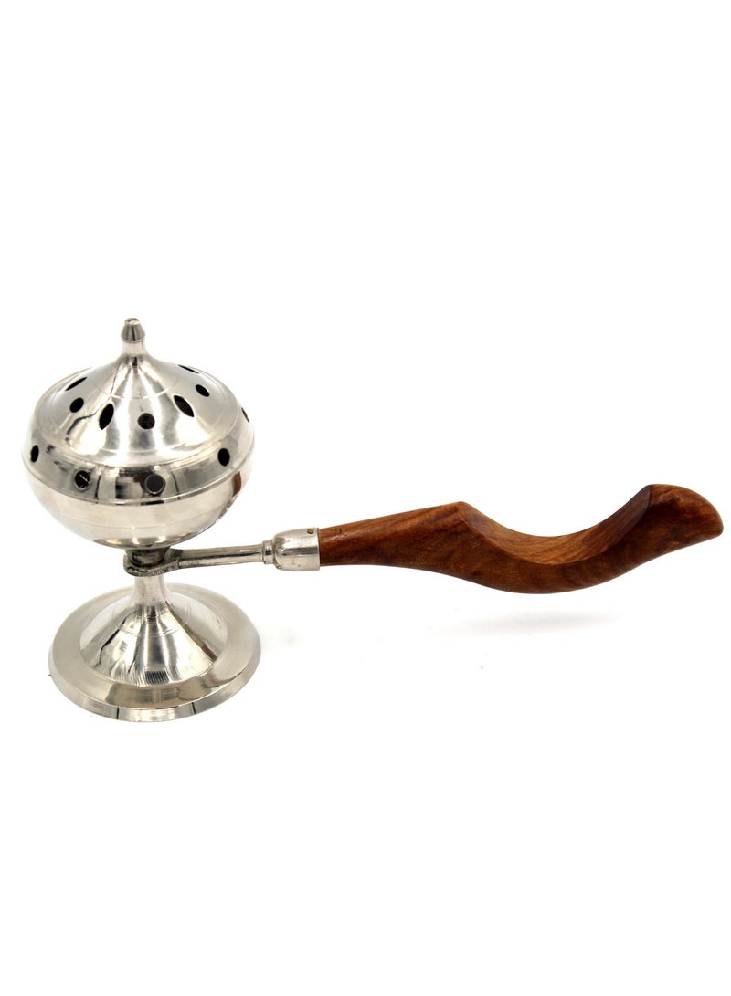 RAMADAN HANDMADE SILVER PLATED BUKHOOR STAND WITH HANDLE 6 INCHES (1845)-ALN1063