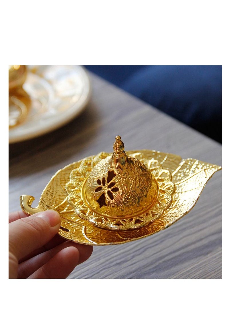 Muslim Middle East Arabic Golden Silver Leaf Tray Aromatherapy Censer Arabian Ramadan Incense Burner