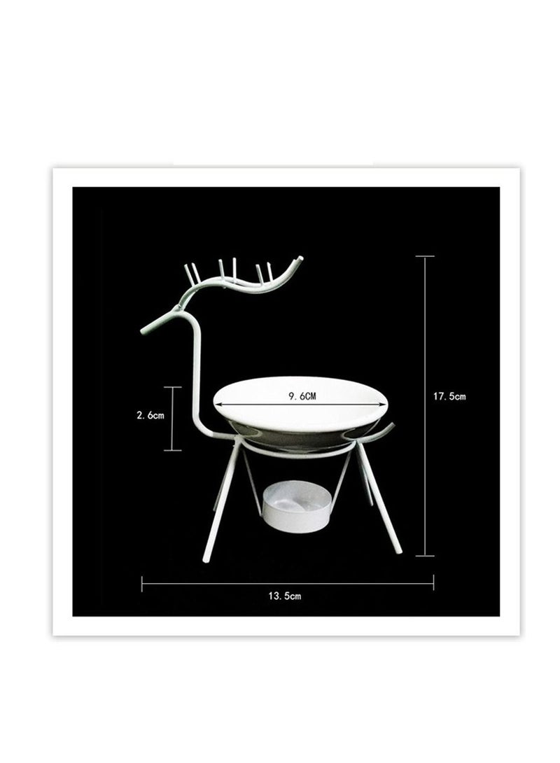 Deer Ceramic Plate Incense Essential Oil Burner White 16x6.5x11centimeter