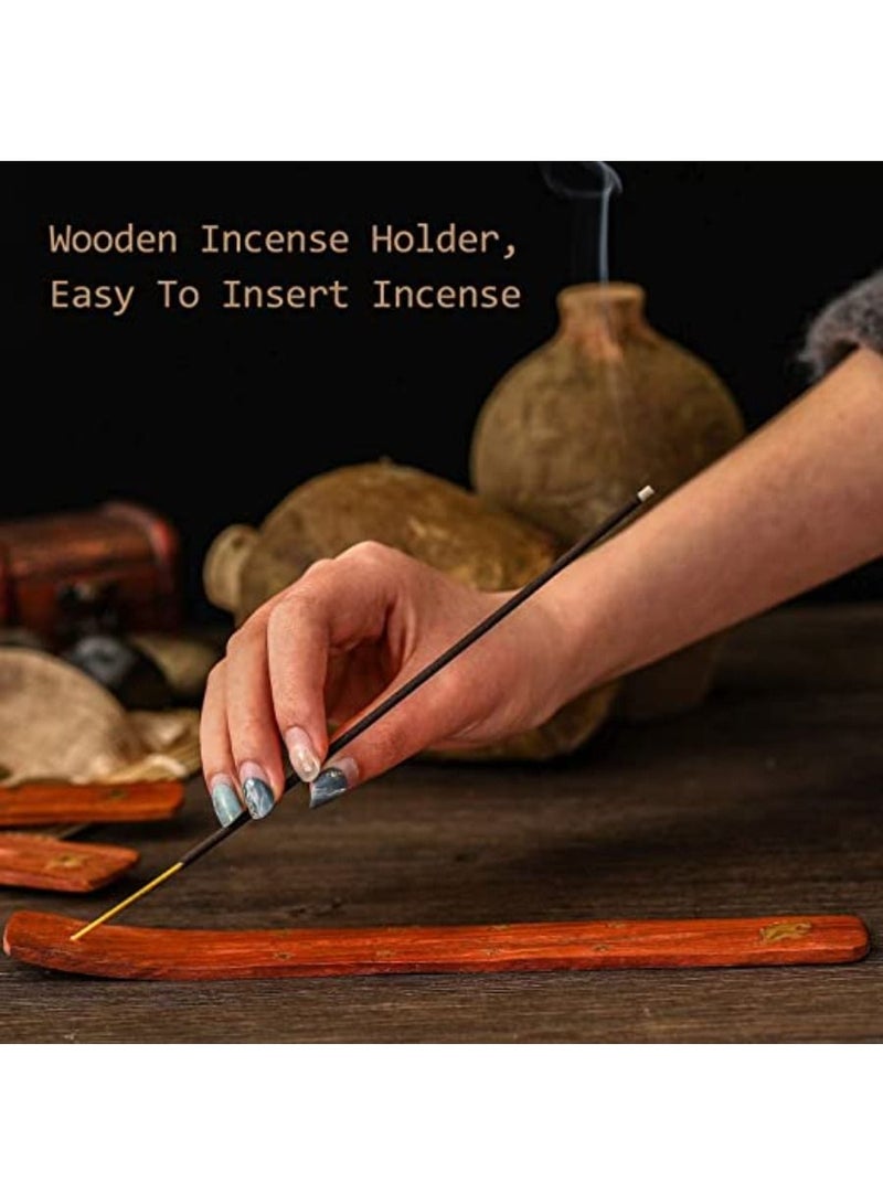 Wood Incense Stick Holder Wooden Incense Burner Ash Catcher Incense Holder for Sticks with Inlays of Brass Assorted Styles Simple and Elegant Home Decoration 10 Inches Long 4 pieces