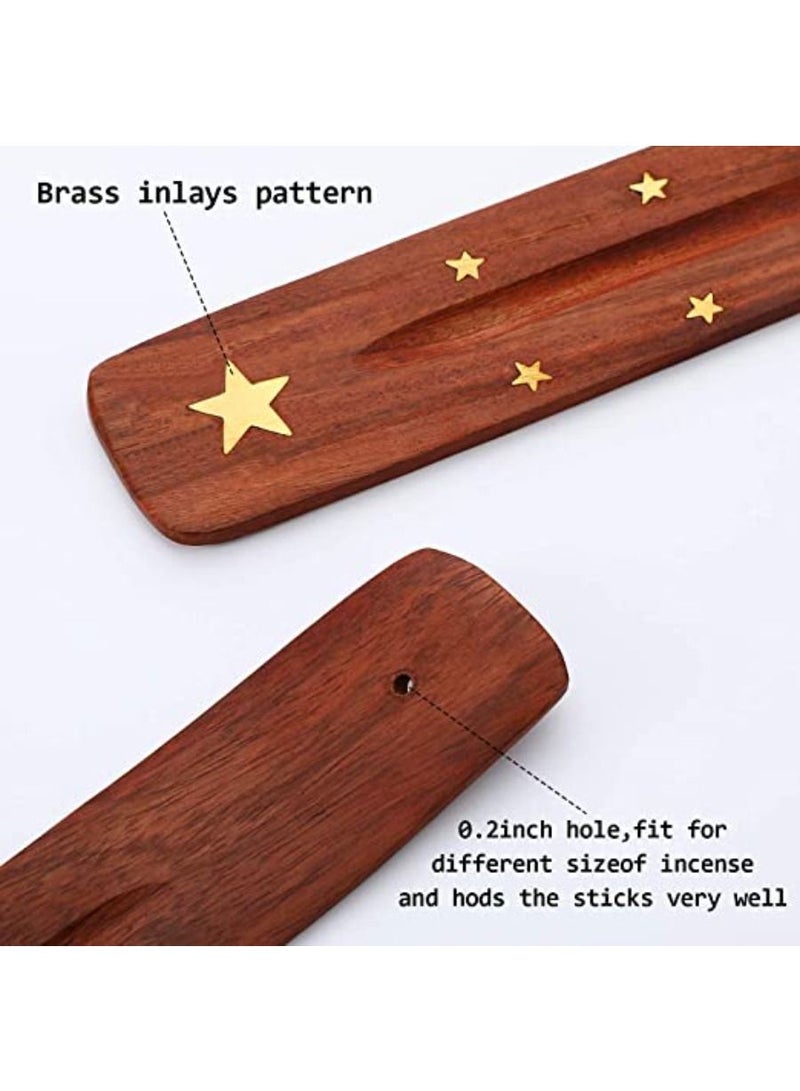 Wood Incense Stick Holder Wooden Incense Burner Ash Catcher Incense Holder for Sticks with Inlays of Brass Assorted Styles Simple and Elegant Home Decoration 10 Inches Long 4 pieces