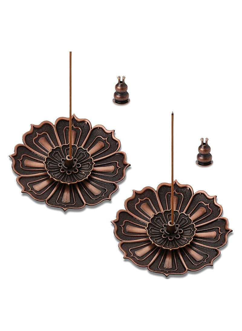 Lotus Stick Incense Burner, SYOSI Holder, Inscent Burner Disc for Stick, Coil, Cone with Ash Catcher, Mini Multipurpose Alloy Sandalwood (Brown, Two)