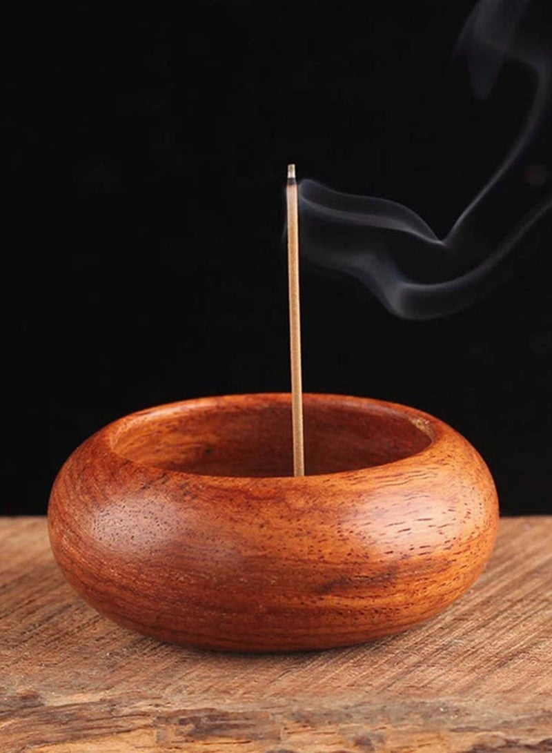 Incense Burner Bowl Wood Round Stick Holder Bowl, Natural Box, Indoor Aromatherapy Desktop Decoration Agarwood Burning Box