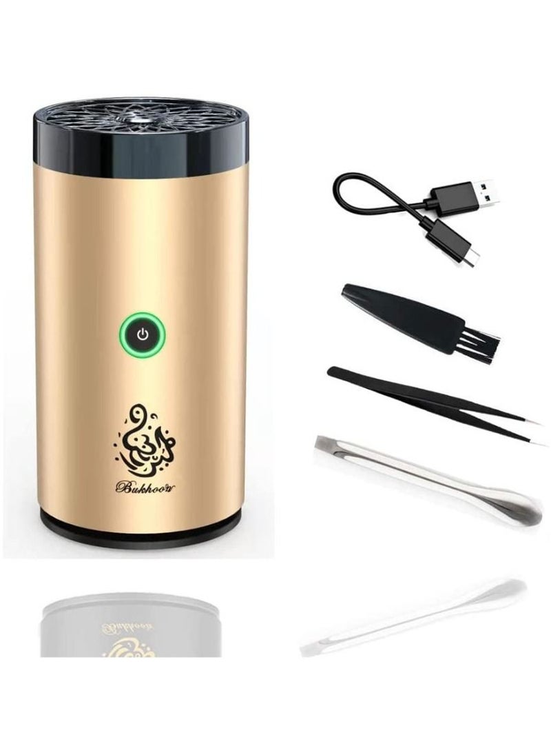 Electric Bakhoor Ramadan Arabic Aroma Diffuser for Home Office Mini Car Rechargeable Portable Mini USB Power Incense Burner(Gold)