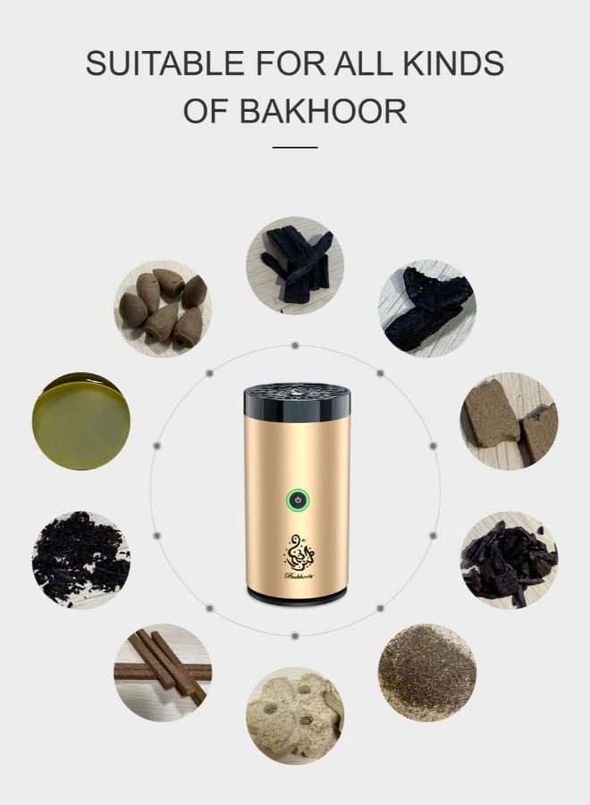Electric Bakhoor Ramadan Arabic Aroma Diffuser for Home Office Mini Car Rechargeable Portable Mini USB Power Incense Burner(Gold)