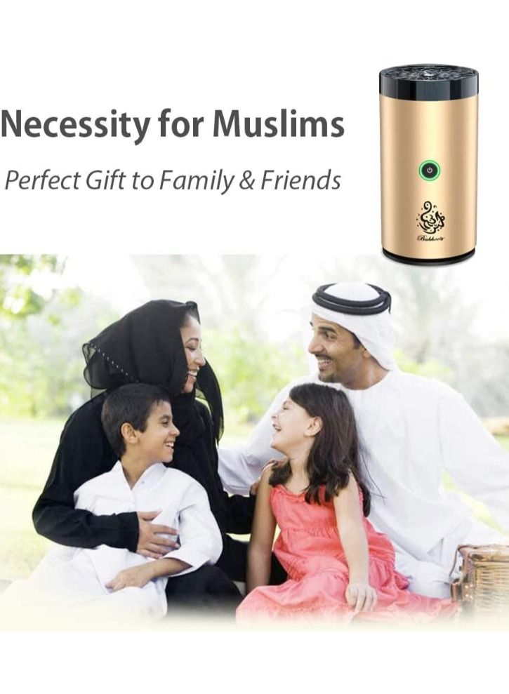 Electric Bakhoor Ramadan Arabic Aroma Diffuser for Home Office Mini Car Rechargeable Portable Mini USB Power Incense Burner(Gold)