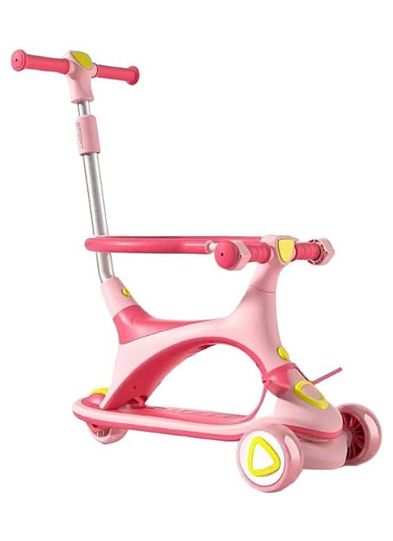 Top Gear 4 in 1 Scooter TG 688 Stroller and Buggy with Push Handle and PU Lighting Wheels with Leather Cover for Kids - Pink