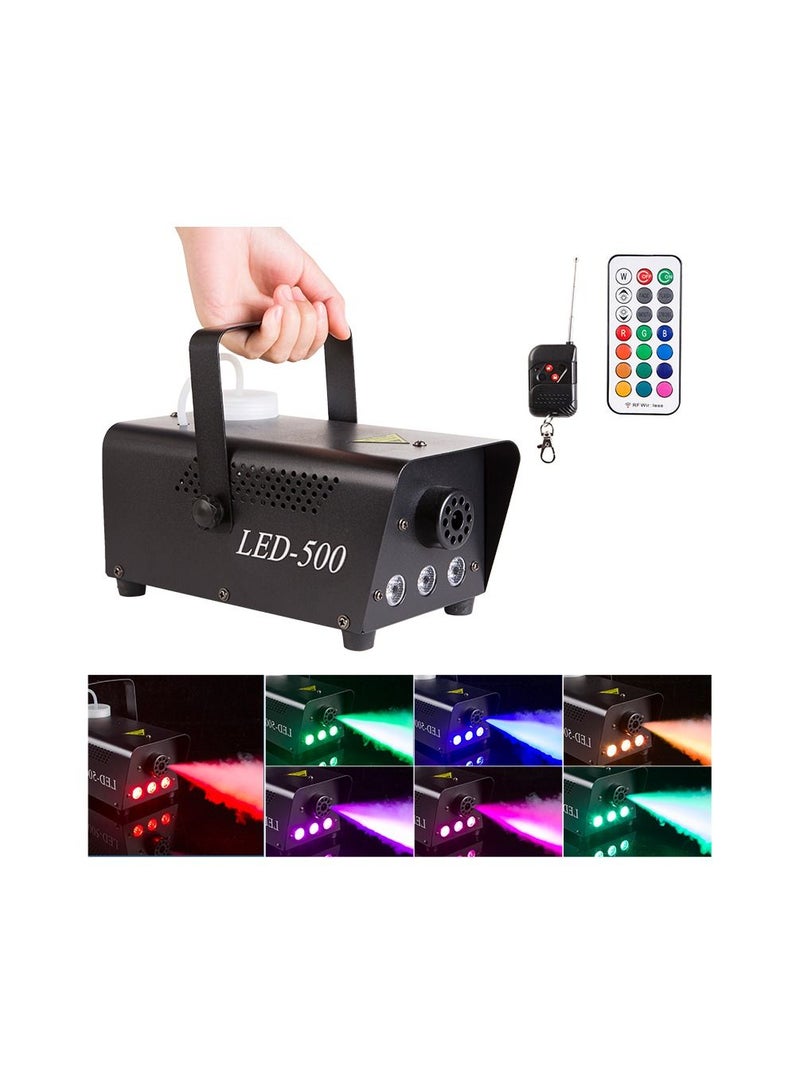 wireless control fog Machine, Fog Machine with multi Colorful LED Lights Effect,500W Fog with 1 Wired Receiver and 2 Wireless Remote Controls, Perfect for Professional Stage Fogger Great Effect f