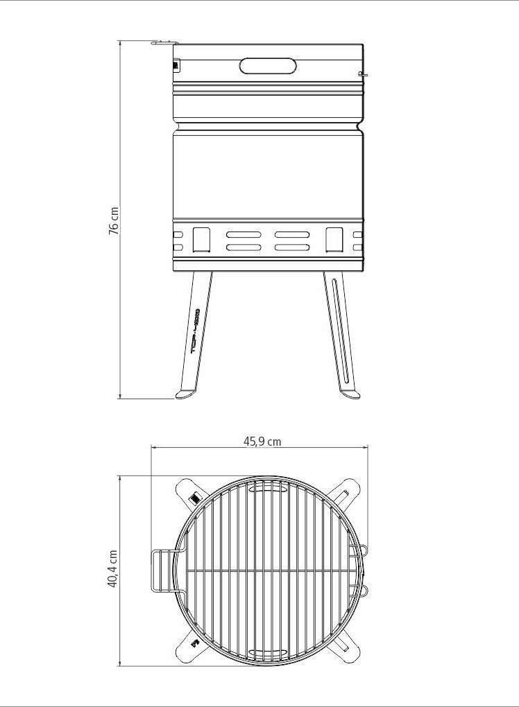 Made Brazil, TCP-400L Stainless Steel Charcoal Grill with Enameled Steel Charcoal Tray