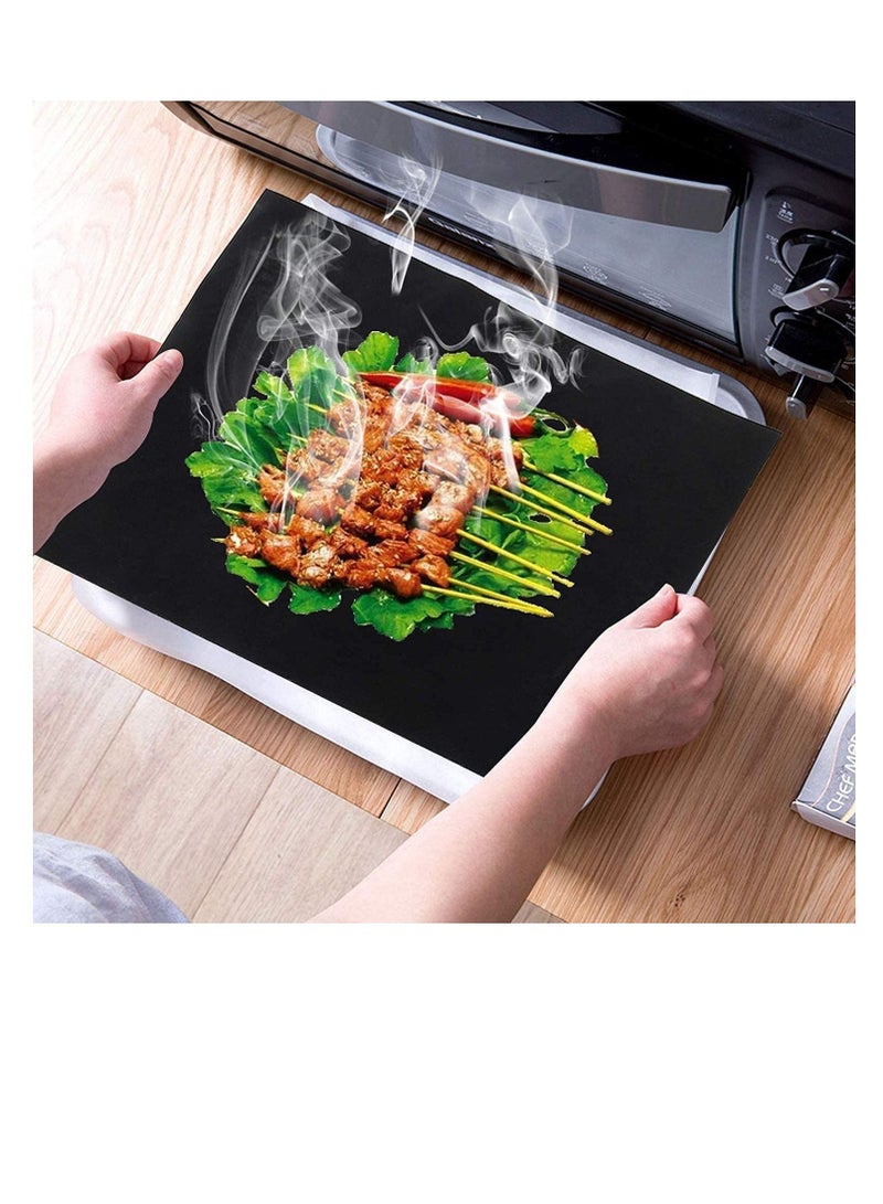 5pcs Reusable Non-Stick BBQ Grill Mat Pad, Baking Sheet Meshes Portable, Outdoor Picnic Cooking Barbecue Tool 40x33CM (Black)