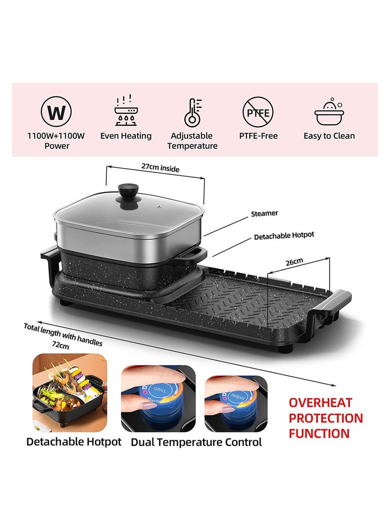 Smokeless Indoor Electric Grill Korean Multi-Functional Roasting All-In-One Pot Barbecue Table GrillGrill Frying-Shabu Non-Stick Electric Bakeware Indoor Electric Hot Grill Quartet Heating Table Grill