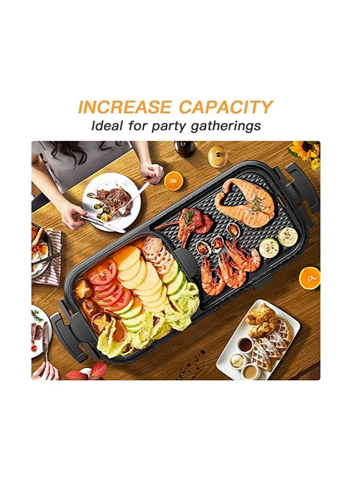 Smokeless Indoor Electric Grill Korean Multi-Functional Roasting All-In-One Pot Barbecue Table GrillGrill Frying-Shabu Non-Stick Electric Bakeware Indoor Electric Hot Grill Quartet Heating Table Grill