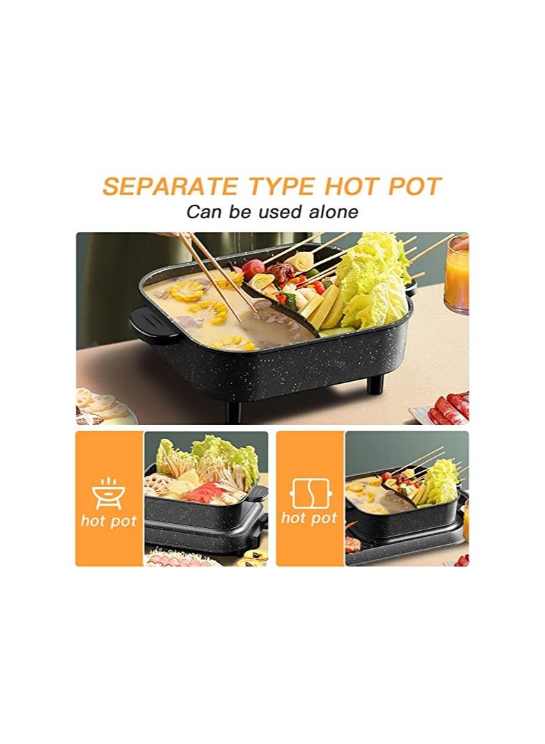 Smokeless Indoor Electric Grill Korean Multi-Functional Roasting All-In-One Pot Barbecue Table GrillGrill Frying-Shabu Non-Stick Electric Bakeware Indoor Electric Hot Grill Quartet Heating Table Grill