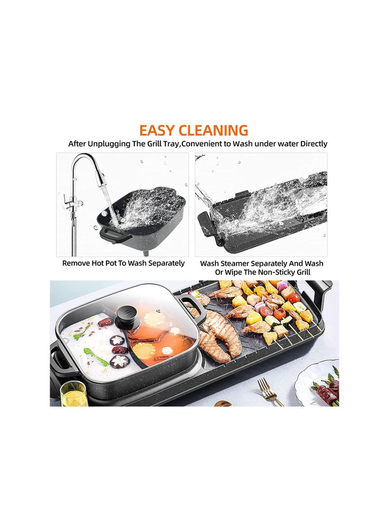 Smokeless Indoor Electric Grill Korean Multi-Functional Roasting All-In-One Pot Barbecue Table GrillGrill Frying-Shabu Non-Stick Electric Bakeware Indoor Electric Hot Grill Quartet Heating Table Grill