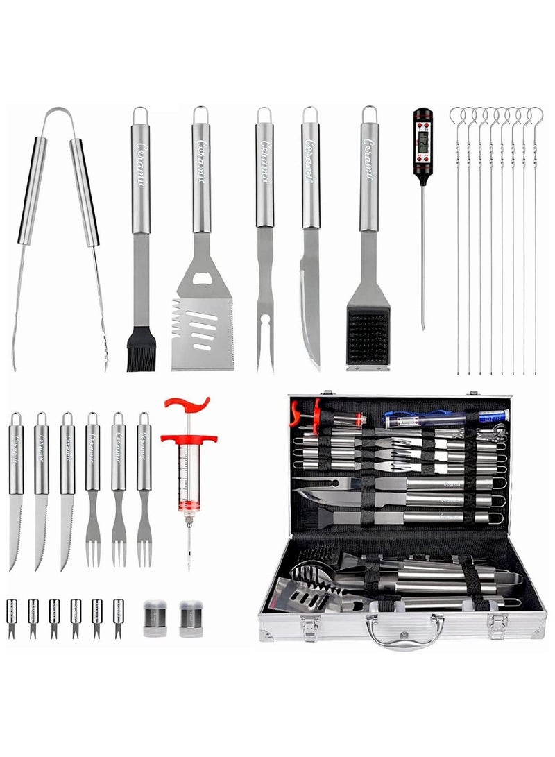 30 Piece BBQ Tools Set Portable Stainless Steel Barbecue Outdoor Indoor Grilling Utensil For Camping With Aluminium Case