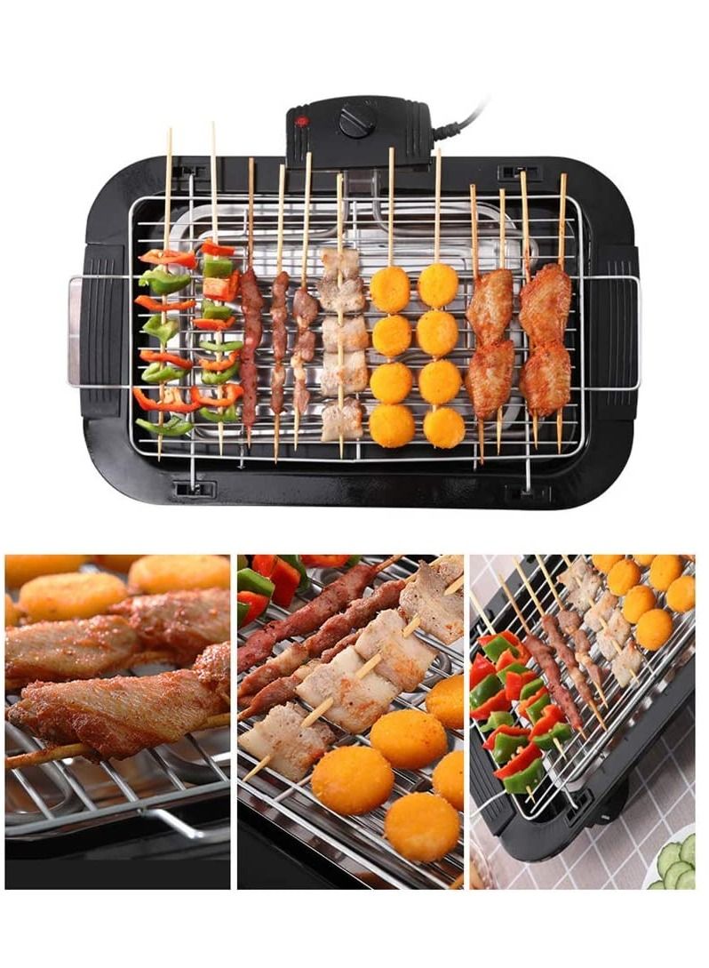 Smokeless Indoor/Outdoor Electric Grill Portable Tabletop Grill Kitchen BBQ Grills Adjustable Temperature Control,Removable Water Filled Drip Tray,2000W,Black（EU Plug）