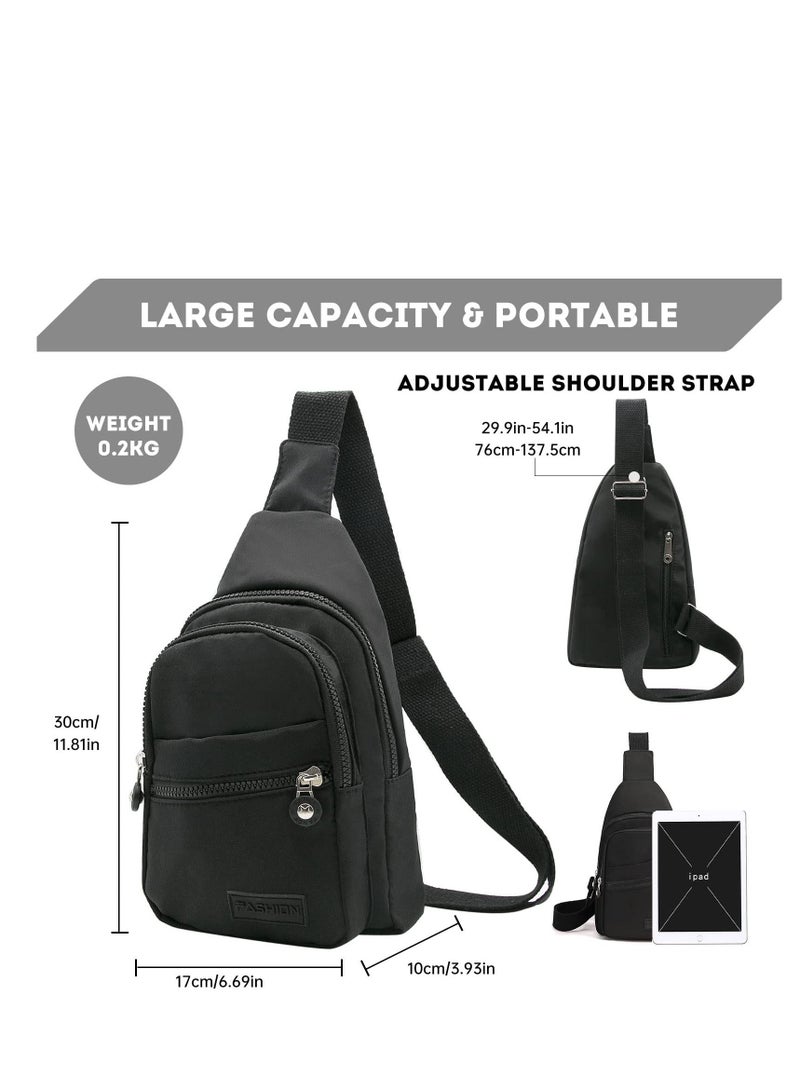Sling Bag Backpack, Anti Theft Chest Shoulder Bag Crossbody Gym Daypack with Earphone Hole for Outdoor Cycling Travel Hiking Men Women(BLACK)
