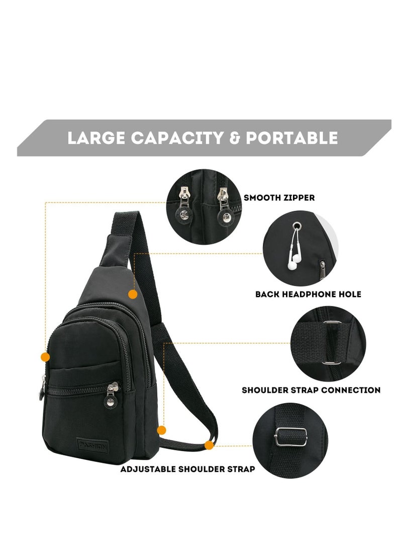 Sling Bag Backpack, Anti Theft Chest Shoulder Bag Crossbody Gym Daypack with Earphone Hole for Outdoor Cycling Travel Hiking Men Women(BLACK)