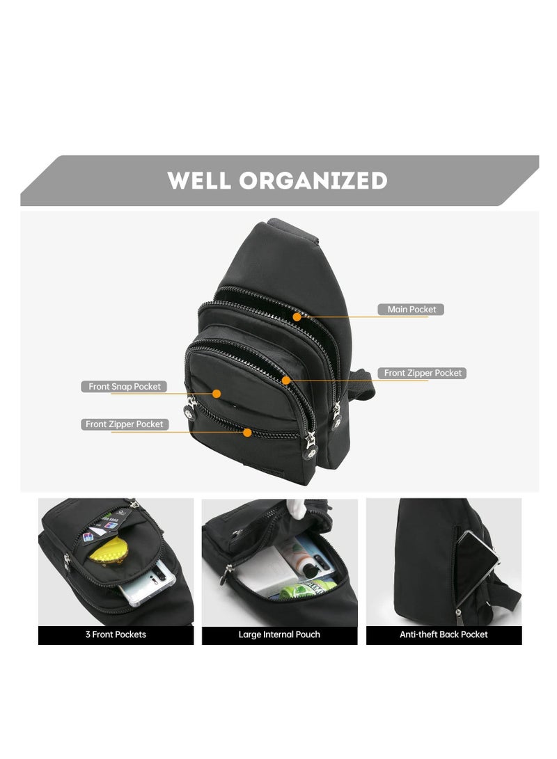 Sling Bag Backpack, Anti Theft Chest Shoulder Bag Crossbody Gym Daypack with Earphone Hole for Outdoor Cycling Travel Hiking Men Women(BLACK)