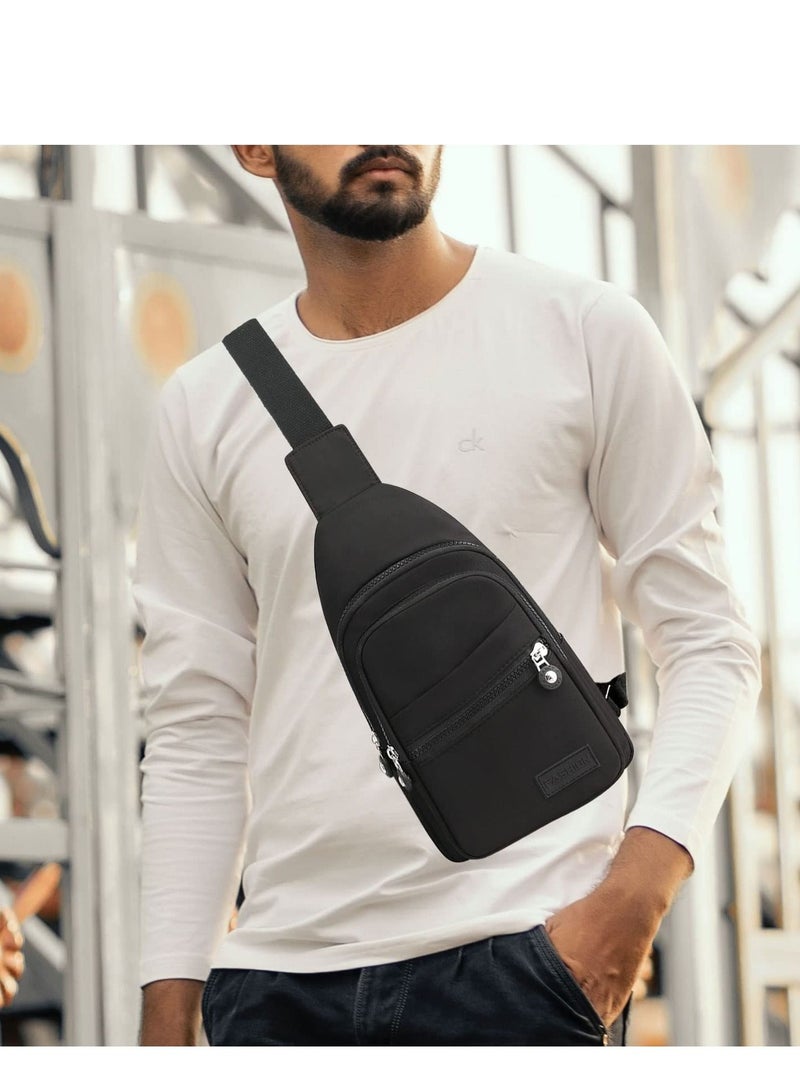 Sling Bag Backpack, Anti Theft Chest Shoulder Bag Crossbody Gym Daypack with Earphone Hole for Outdoor Cycling Travel Hiking Men Women(BLACK)