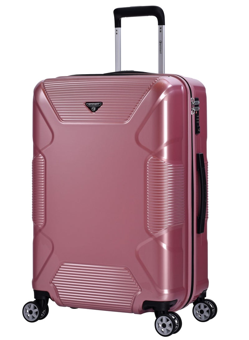Hard Case Travel Bag Medium Luggage Trolley Polycarbonate Lightweight Suitcase 4 Quiet Double Spinner Wheels With Tsa Lock KJ84 Shing Pink