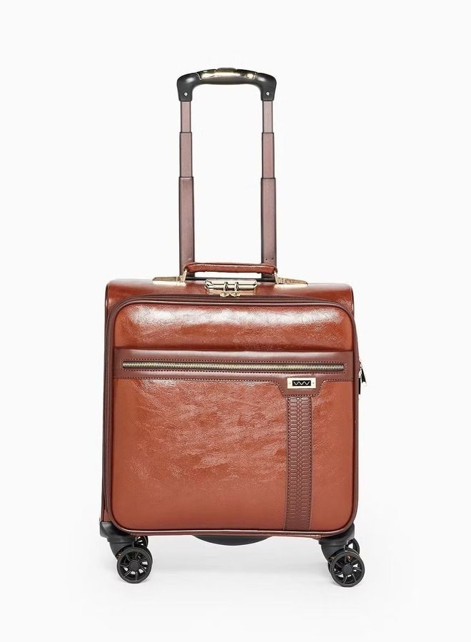19 inch Luggage Bag Leather Suitcase Wheel Trolley Bag with Number Lock (Brown)