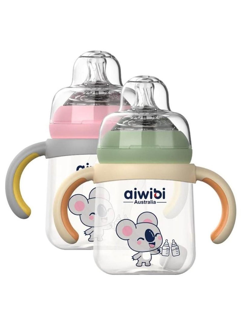 Aiwibi Baby Feeding BPA-Free Bottles with Weighted Straw-240ML-Pink/Green-2Pack