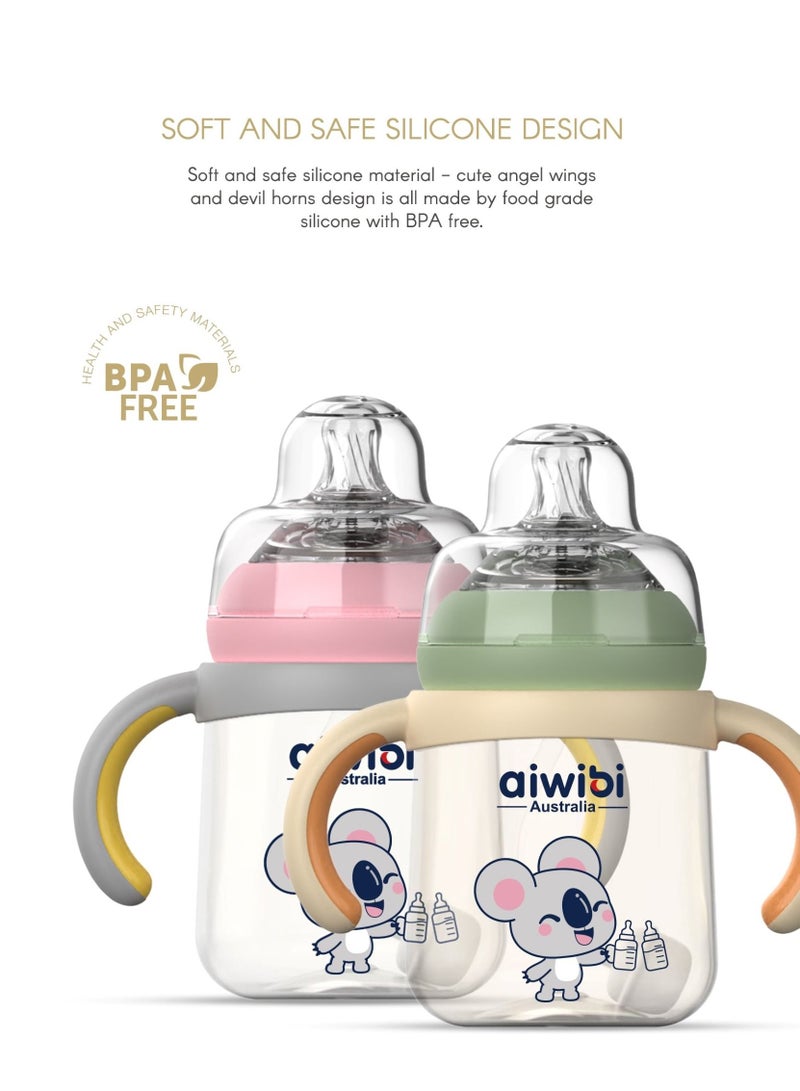 Aiwibi Baby Feeding BPA-Free Bottles with Weighted Straw-240ML-Pink/Green-2Pack