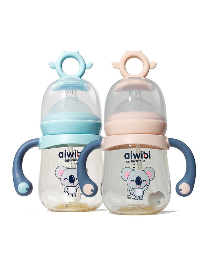 Aiwibi Baby Feeding BPA-Free Bottles with Weighted Straw-180ML-Pink/Blue-2Pack