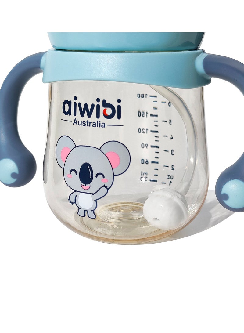 Aiwibi Baby Feeding BPA-Free Bottles with Weighted Straw-180ML-Pink/Blue-2Pack