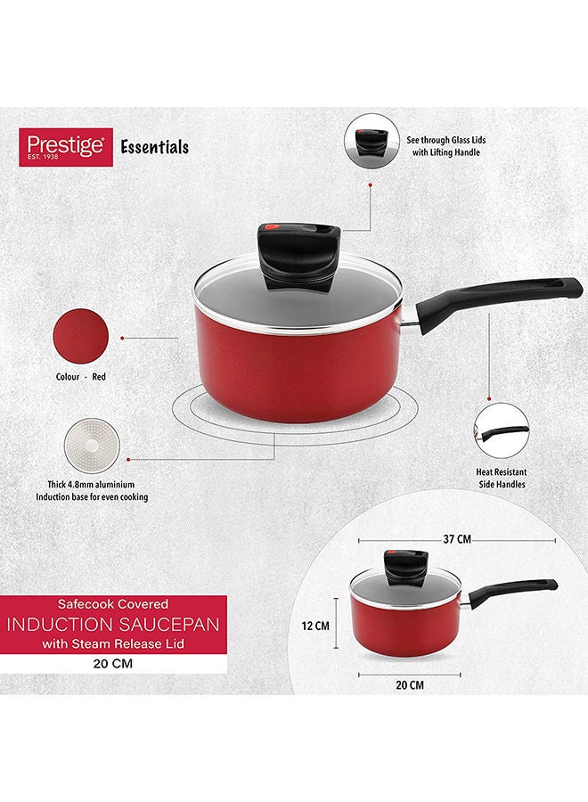 Prestige Safecook With Nonstick Saucepan, Red, 20 cm, Aluminum