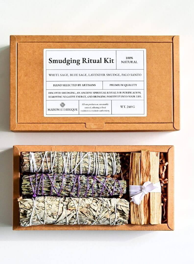 Smudging Ritual Kit: White Sage, Blue Sage, Lavender, Palo Santo - Cleansing and Spiritual Wellness