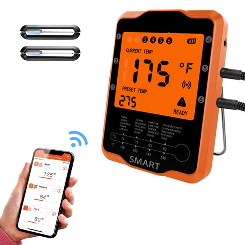 Wireless BT BBQ Grill Thermometer Orange 20 x 2.6 x 11.6cm