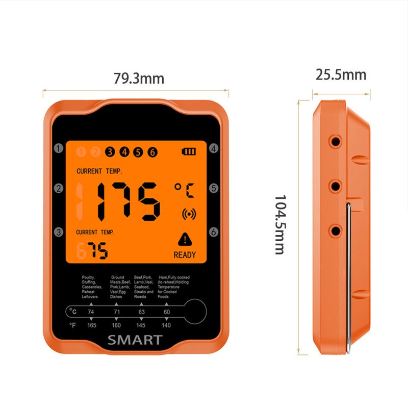 Wireless BT BBQ Grill Thermometer Orange 20 x 2.6 x 11.6cm