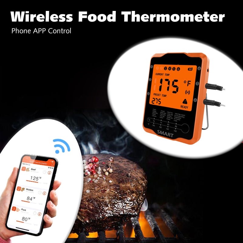 Wireless BT BBQ Grill Thermometer Orange 20 x 2.6 x 11.6cm