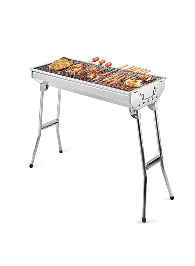 Stainless Steel Charcoal Bbq Grill With Stand Silver 73x71x34cm
